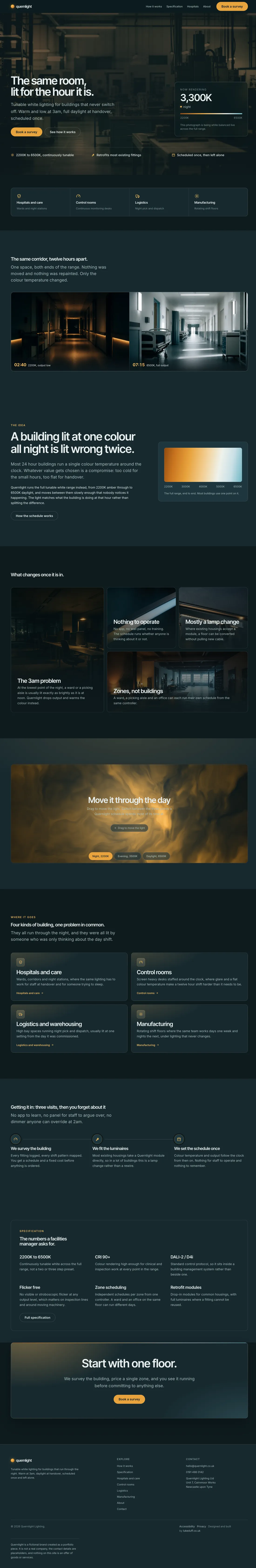 Quernlight concept homepage, full desktop page