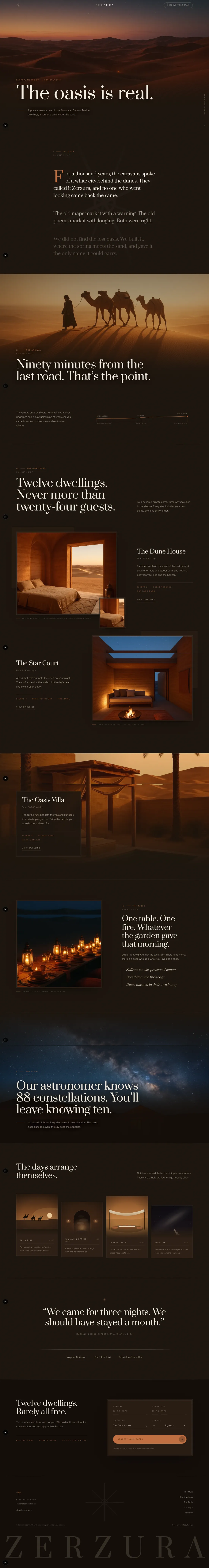 Zerzura concept site, the full desktop page from top to bottom